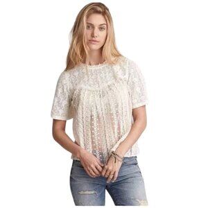 AMERICAN EAGLE Ivory Lace Cut Out Back Top - Size Small